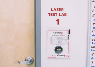 Class 4 laser testing labs: Cogmedix is equipped with several laser testing labs overseen by a certified laser safety officer (LSO) who has undergone extensive training.