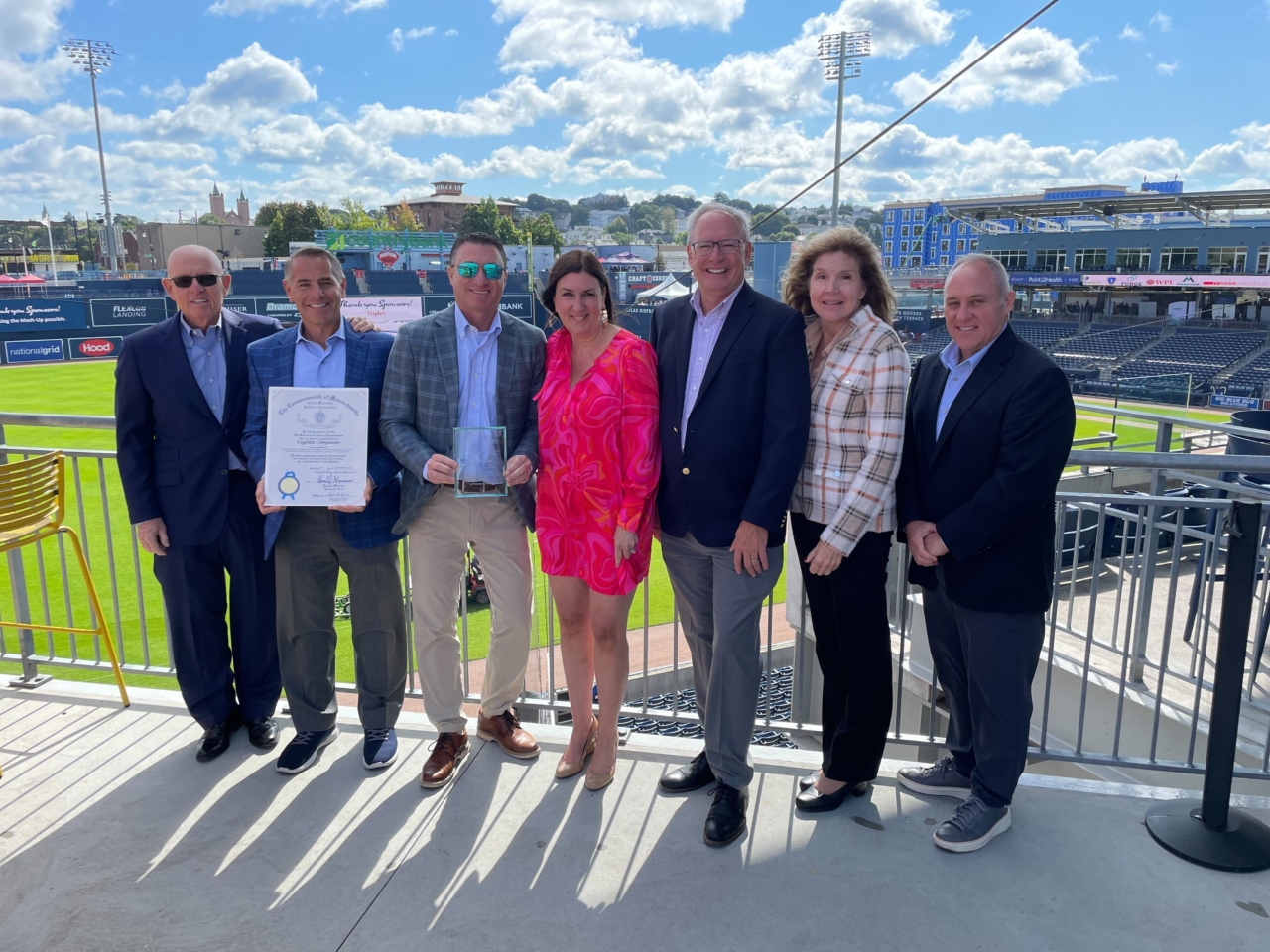 The Coghlin Companies leadership team accepted the Manufacturing Caucus' award for Manufacturer of the Year at Polar Park in Worcester, Massachusetts.